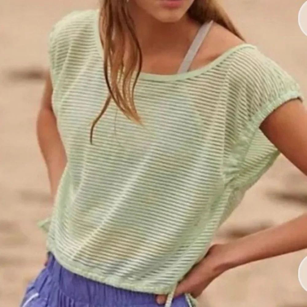 Free People Movement Tied and True Circle Blue Back Striped Tee NWOT